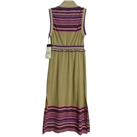 Anna Sui Womens Multicolor Chevron Knit Sleeveless Midi Collared Dress Sz M - Picture 2 of 8